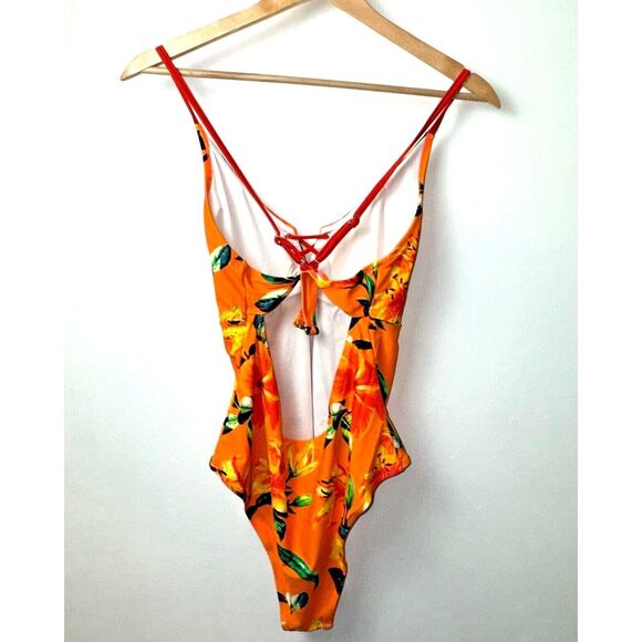 Cupshe XXL Orange Floral One Piece Bathing Suit - Picture 3 of 5